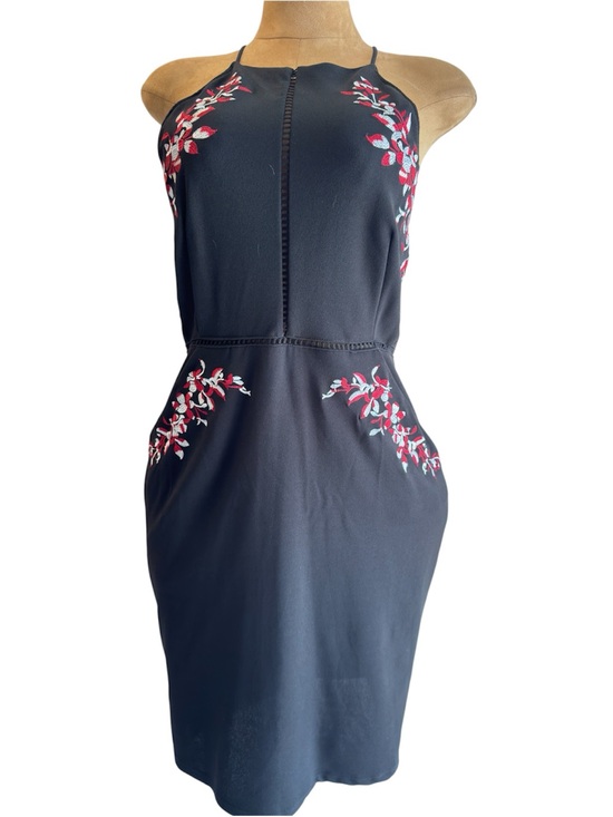 Bisou Bisou Dresses & Skirts - Bisou Bisou Black Halter knee length Dress-Red & White Floral Accents 16 Y2K